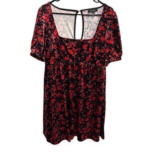 Trixxi Womens Red Black Floral Velvet Whimsygoth Y2K Square Neck Dress Sz XL